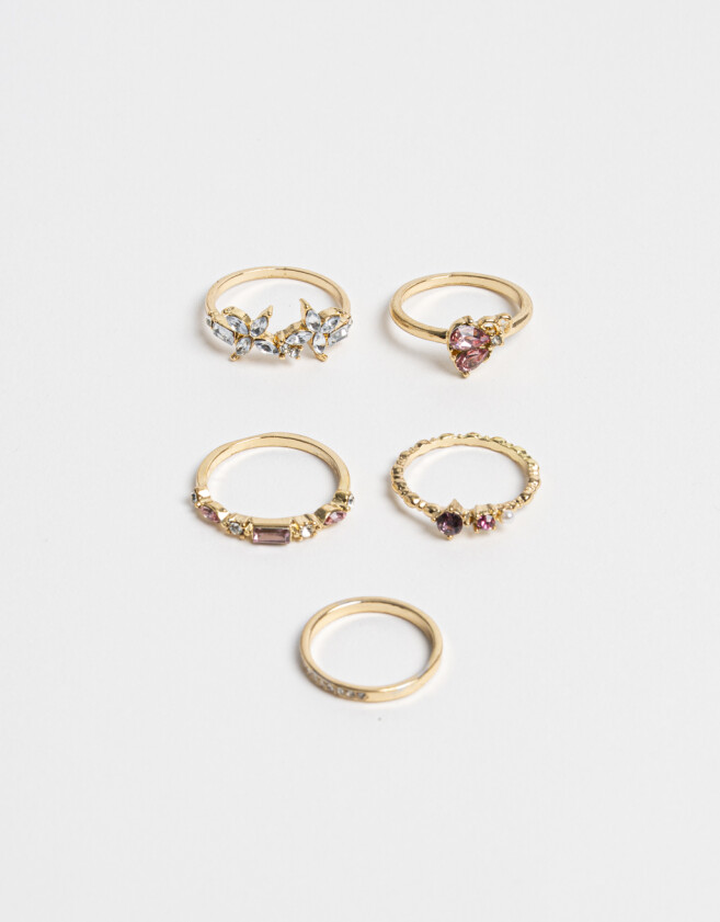 Sets Anillos Strass Set Anillos Con Strass - Dorado