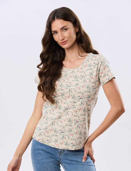 REMERA ESTAMPADA DE ALGODÓN Beige