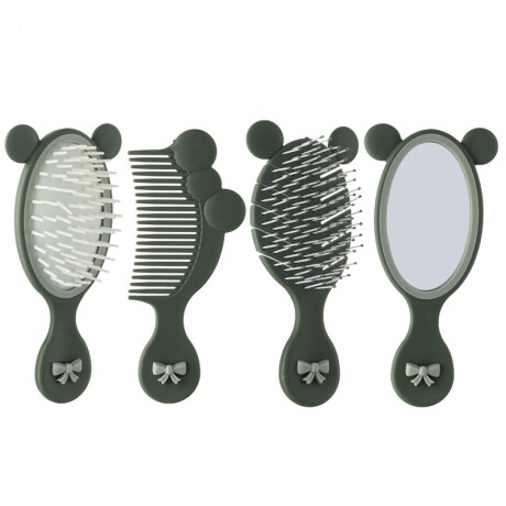 Set 4 piezas cepillos + peines + espejo Verde