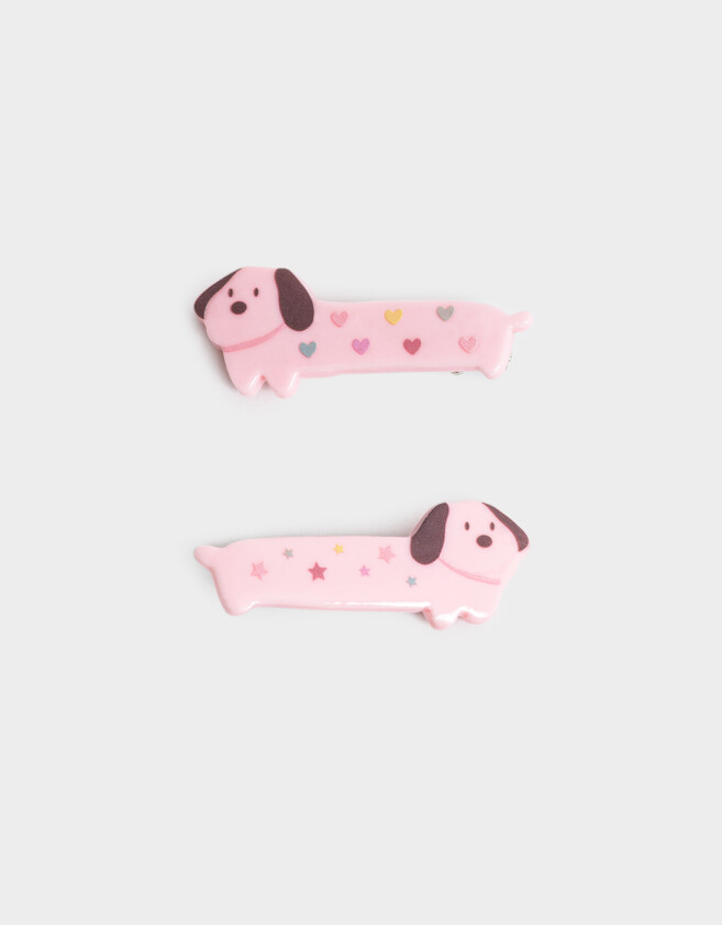 Hebillas Infantiles Animalito Set De Piquitos Perro Salchicha - Rosa Claro