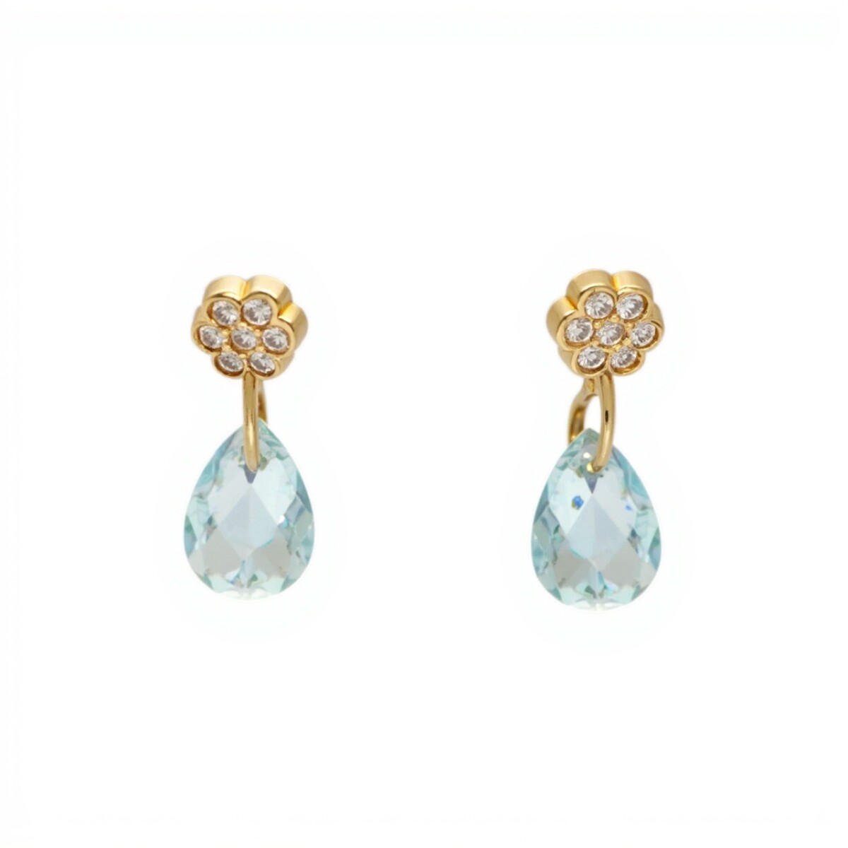 Caravanas Flor y Lagrima Aguamarina - Oro bajo - Aguamarina y Zirconias - CA8095 - conpiedra 