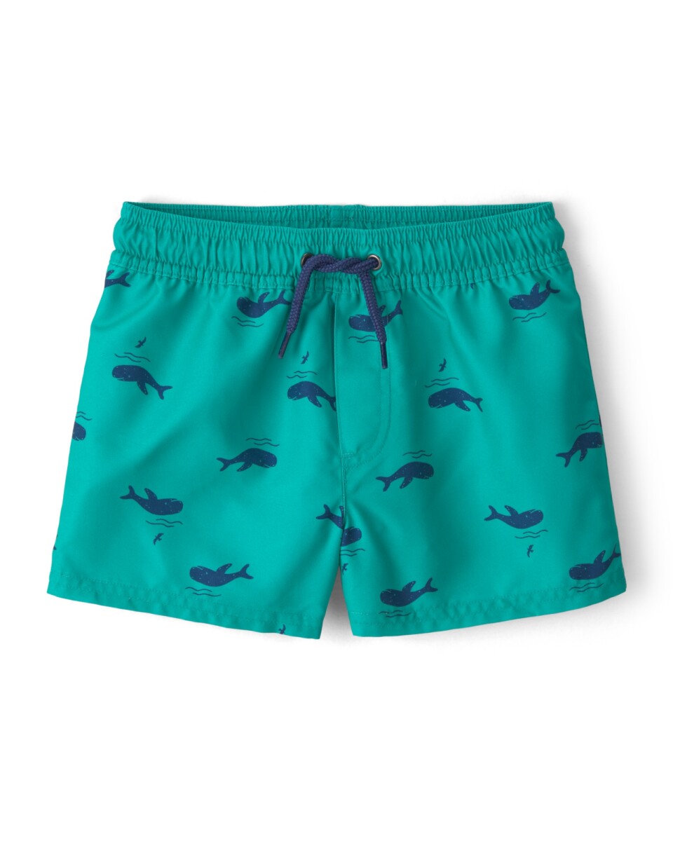 Short de baño con protección UPF 50+, verde, diseño ballenas 