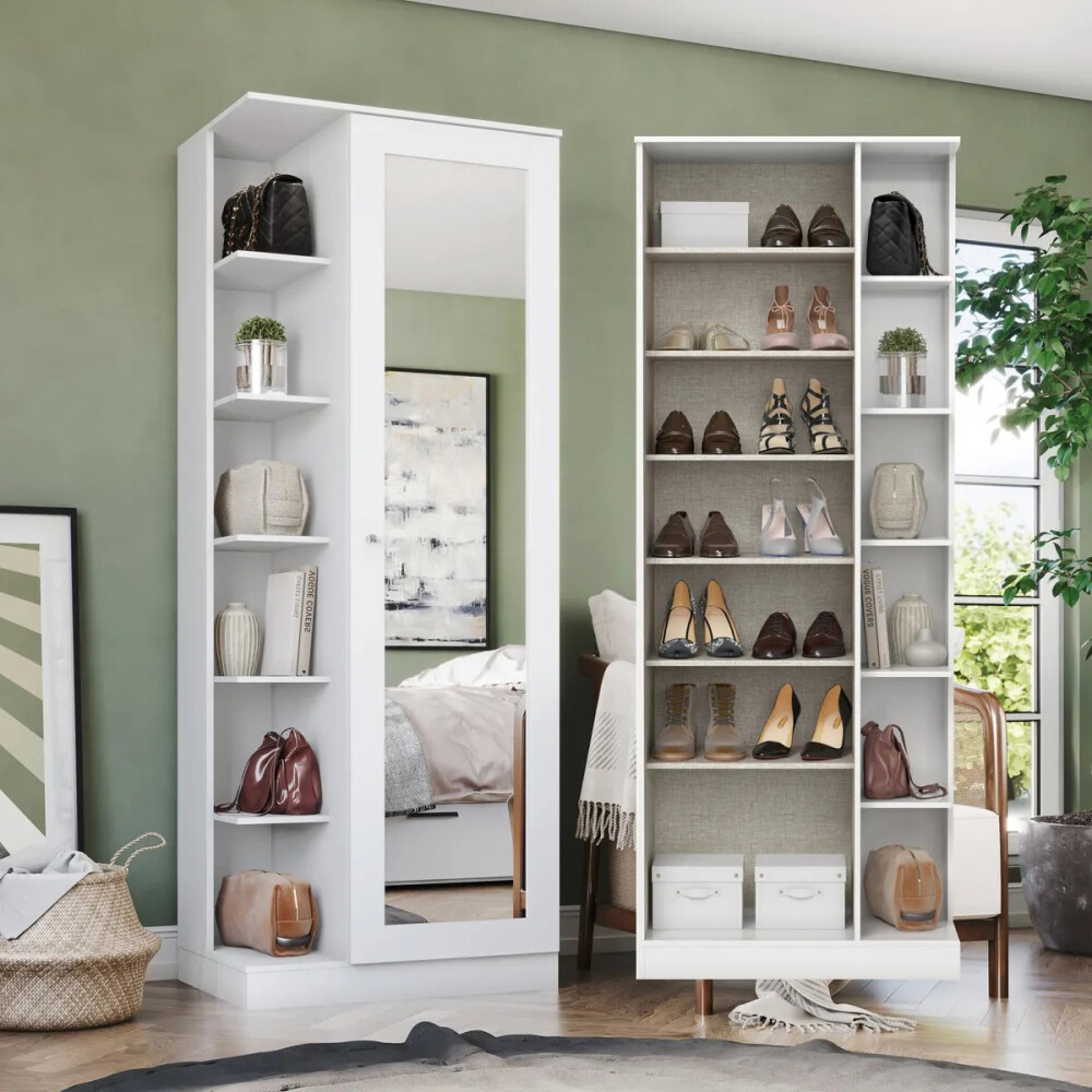 ROPERO 1 PUERTA GUARDARROPA ARMARIO PLACARD CLOSET CON ESPEJO Y ESTANTES BLANCO