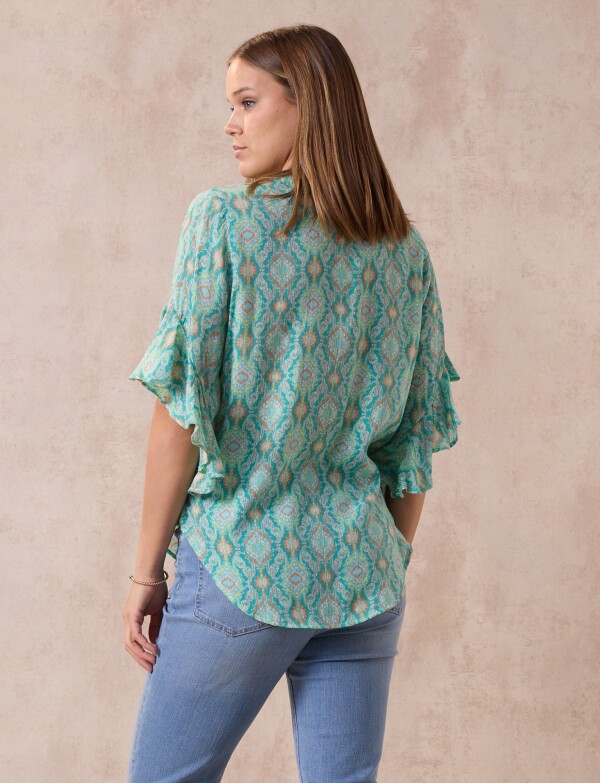 Blusa Manga Volado VERDE/MULTI