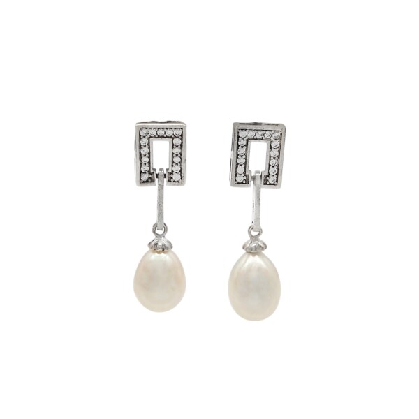 Caravanas Cuadrado Perlas-Plata 925-Con Perla y zirconia-CA3211 conperla