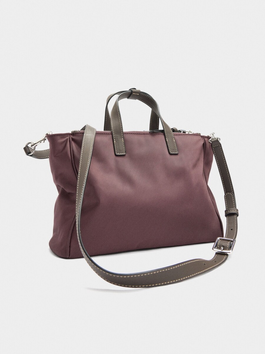 Bolso Tote De Nylon Con Bandolera burdeos