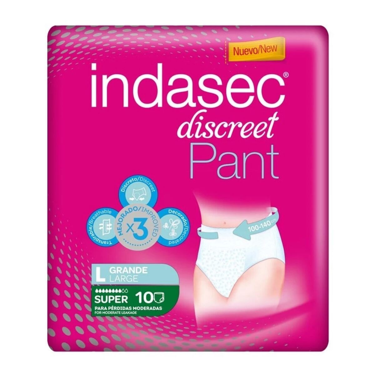 Pañales de Adulto Indasec Discreet Pant Súper Talla L X10 