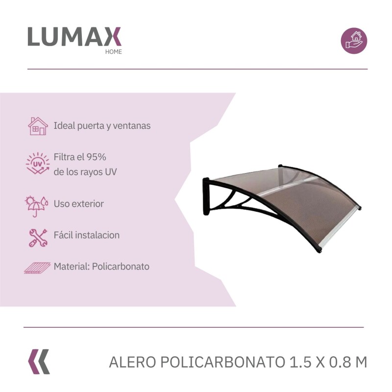 Alero Policarbonato Transparente Y Soporte Negro 1.5 X 0.8 M Alero Policarbonato Transparente Y Soporte Negro 1.5 X 0.8 M
