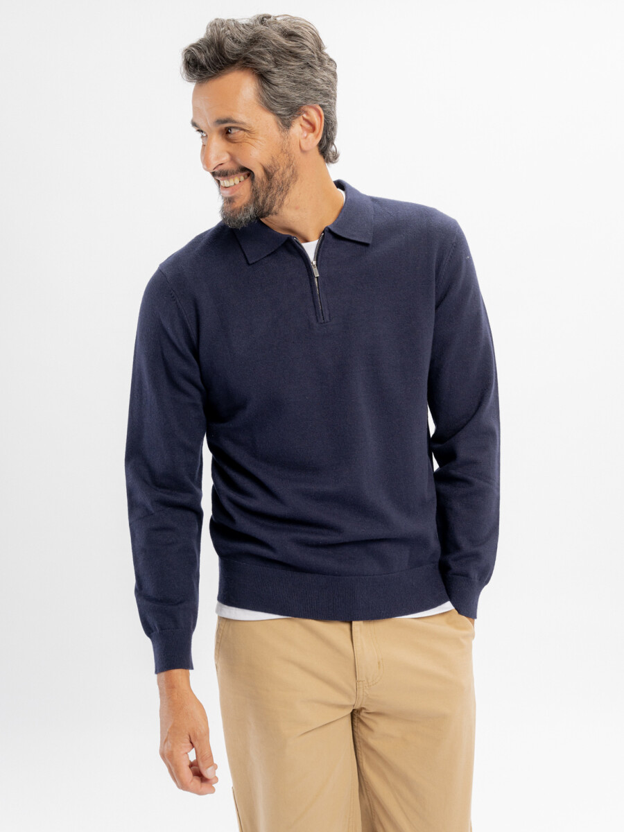 Buzo tejido cuello polo Theo - azul 