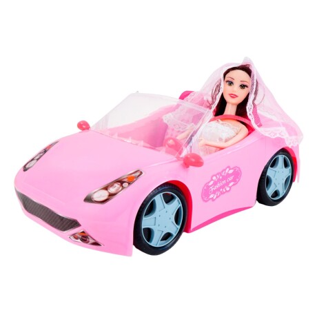 Muñeca + auto rosa descapotable Muñeca + auto rosa descapotable