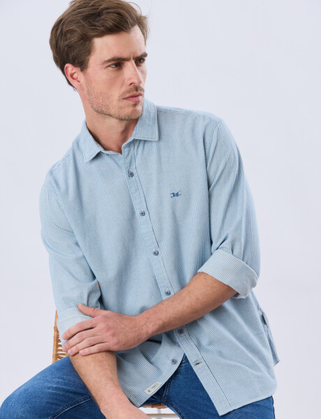 CAMISA RAYADA DE LINO Azul