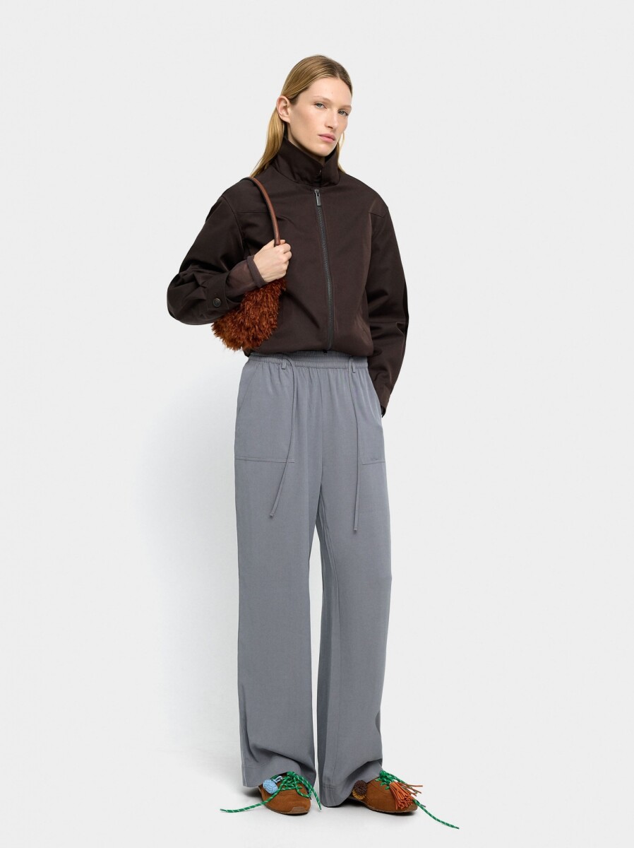 Pantalón Con Cintura Elástica Y Bolsillos - gris 