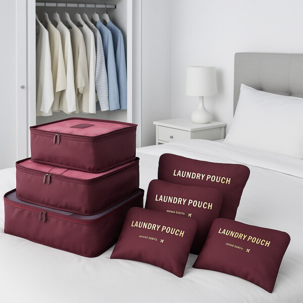 Organizador De Valija Set Viaje Estuche 6 Piezas Necessaire Color Bordo