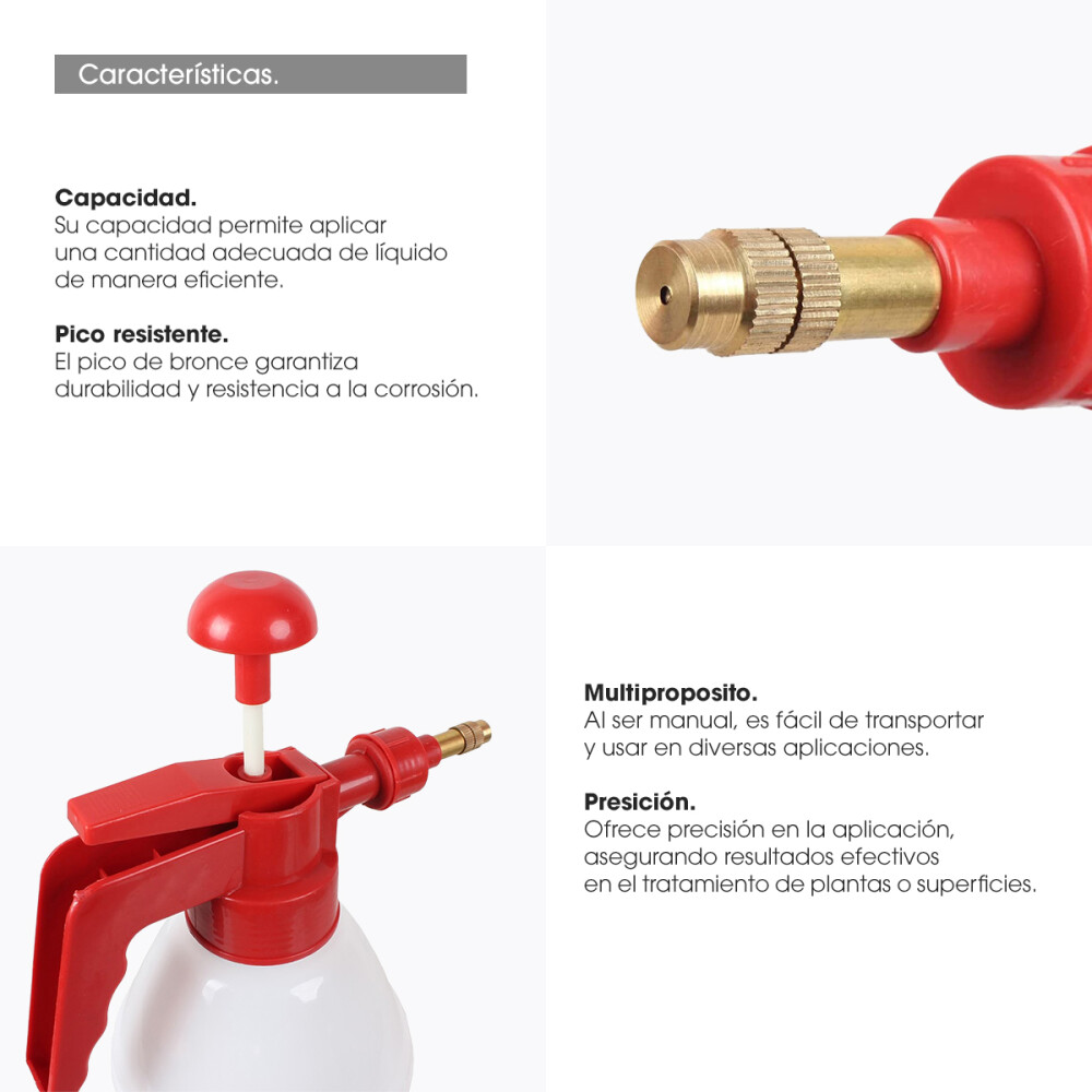 Pulverizador Fumigador Manual Presión 1.5 Lts Pico De Bronce Color rojo