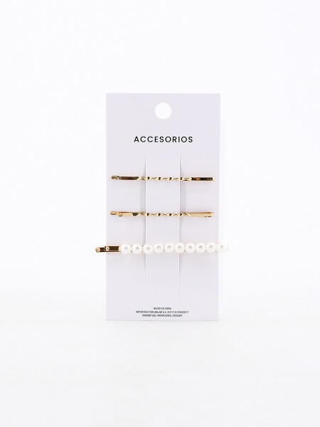 BROCHE PERLAS PACK x 3 DORADO