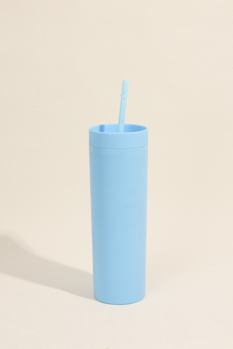 Vaso Con Tapa + Sorbito Beverly Alto - Azul Indigo 