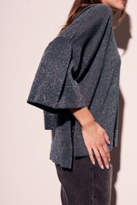Sweater Manga Volados Lurex Petroleo