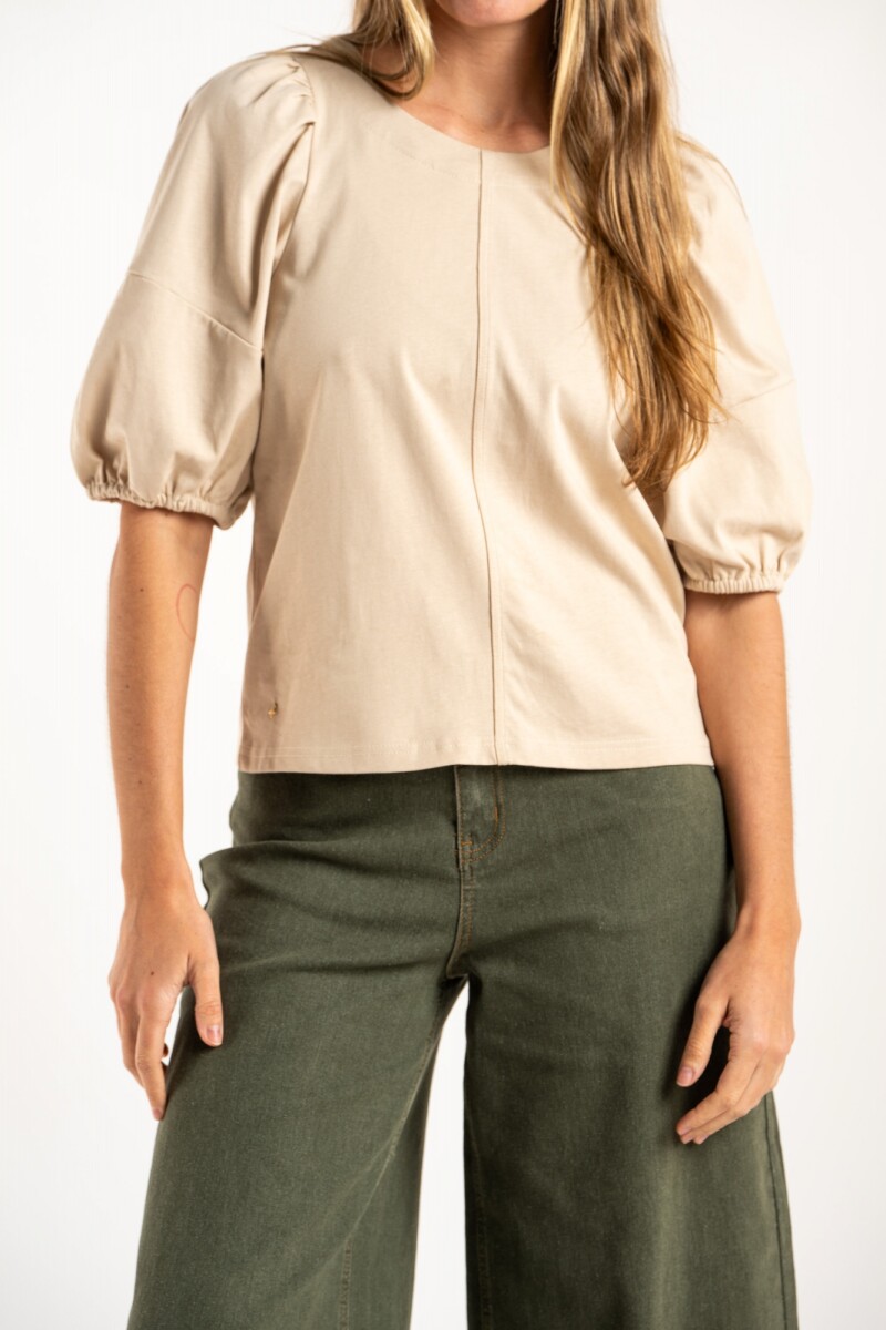 Remera Algodón Manga Globo Khaki
