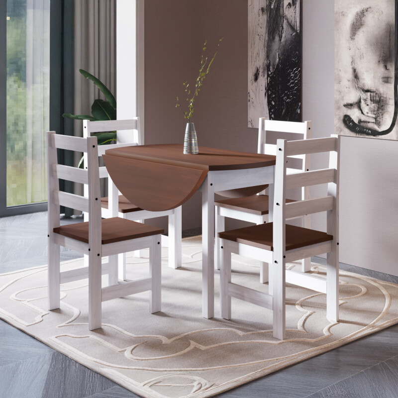 JUEGO DE COMEDOR REDONDO 4 SILLAS MESA REBATIBLE BLANCO CERA 1MTS Juego De Comedor Redondo 4 Sillas Mesa Rebatible Blanco Cera 1mts