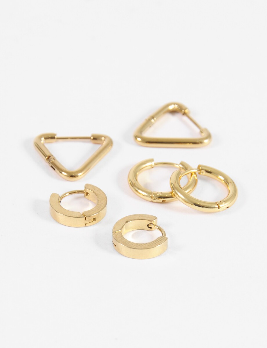 Set de aros geométricos acero - dorado 