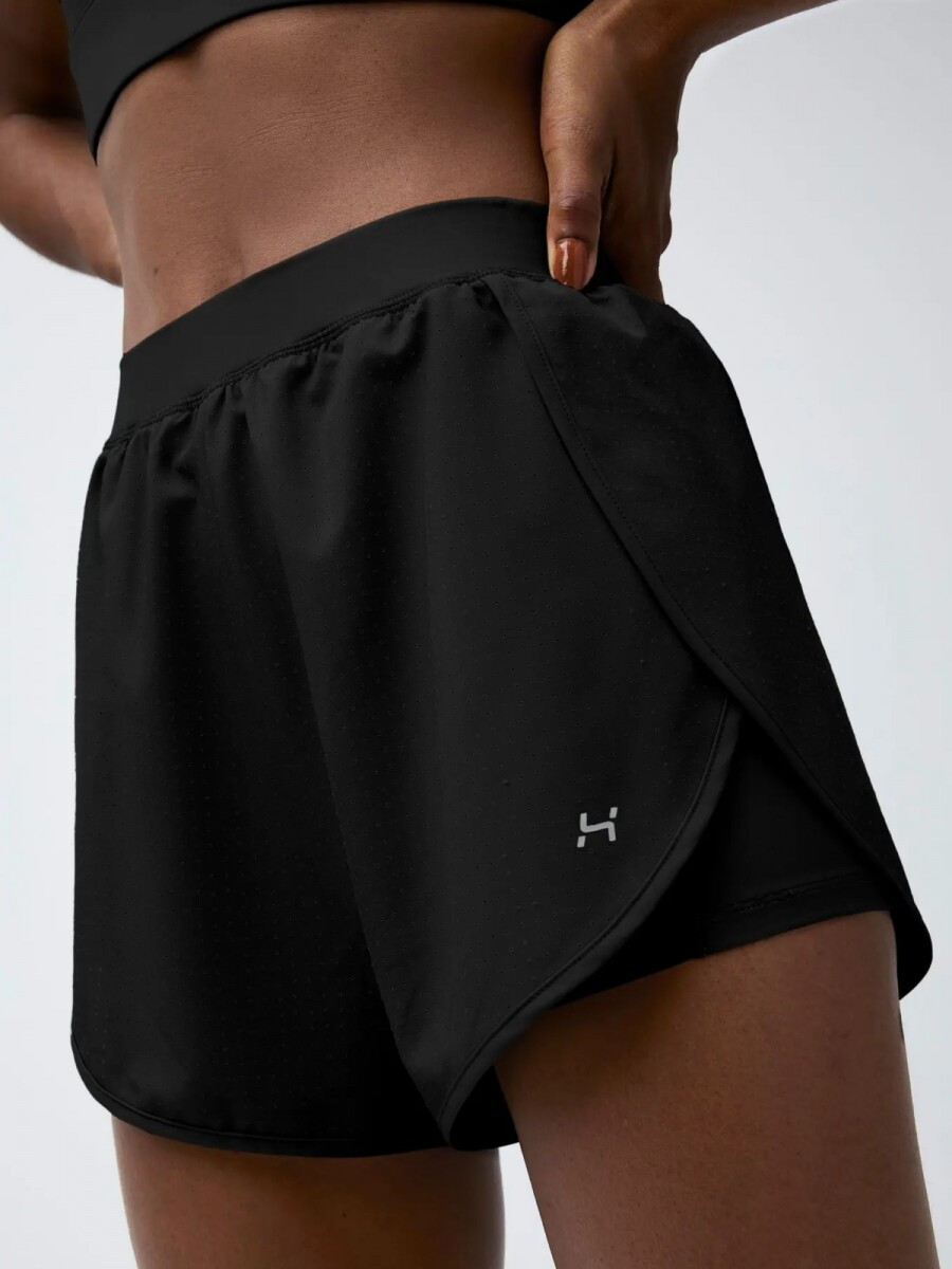 SHORT DEPORTIVO EN MALLA TEXTURIZADA - NEGRO 