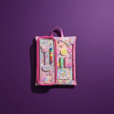Set Papelería Arte Escolar c/Bolso Libreta Lápices Pegatinas Mariposa