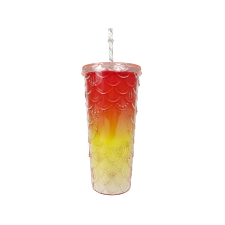Vaso acrilico sirena con sorbito y tapa Rosa
