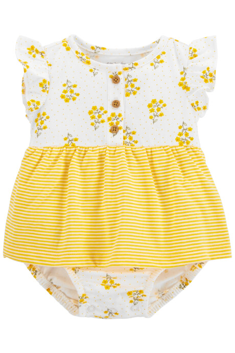 Vestido body de algodón floreado amarillo Sin color