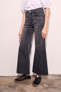 Jean Flared Wide Leg Denim Gris