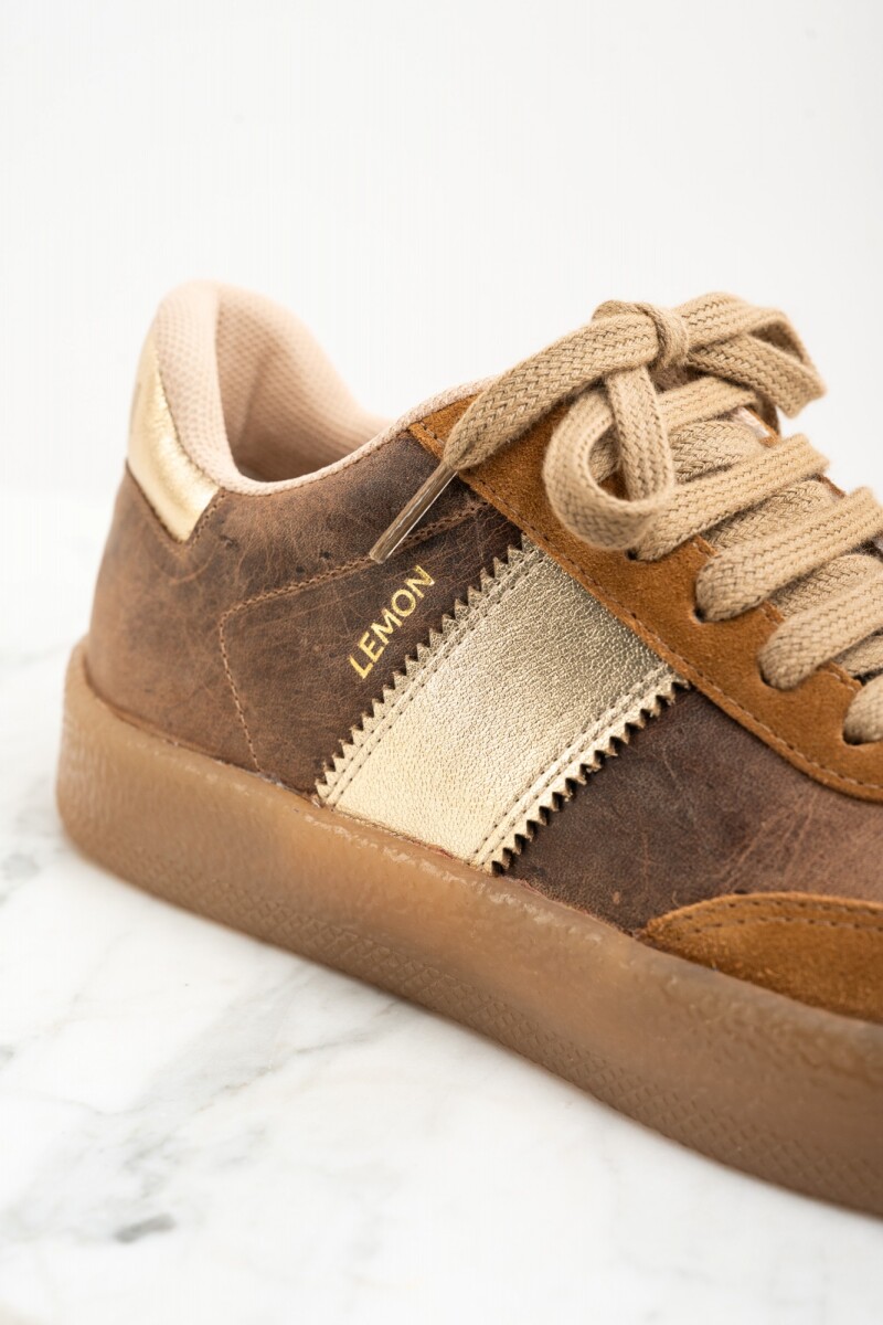 Zapatilla Cuero Combinada Marrón