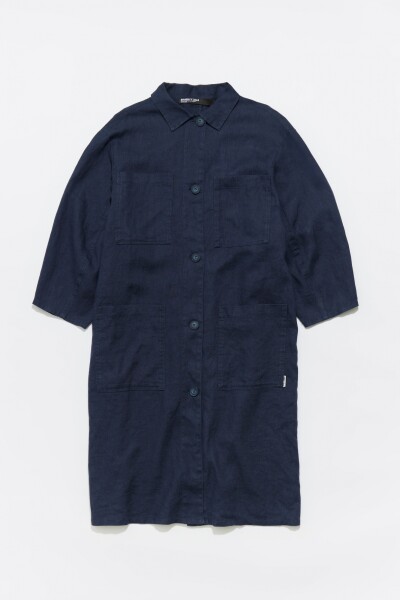 CHAQUETA MIDI LINO Azul