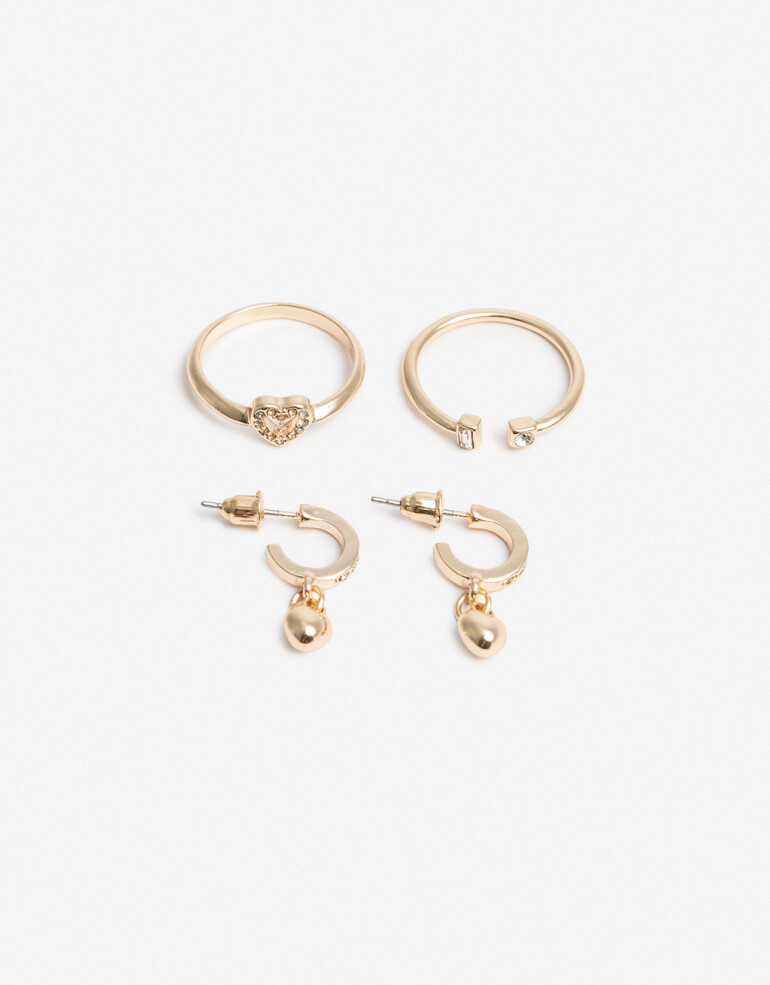 Bijouterie Set Metal Set De Argollas Y Anillos - Dorado