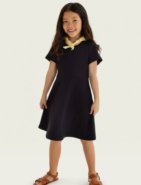 VESTIDO CORTO EN TELA ACANALADA LISO NEGRO