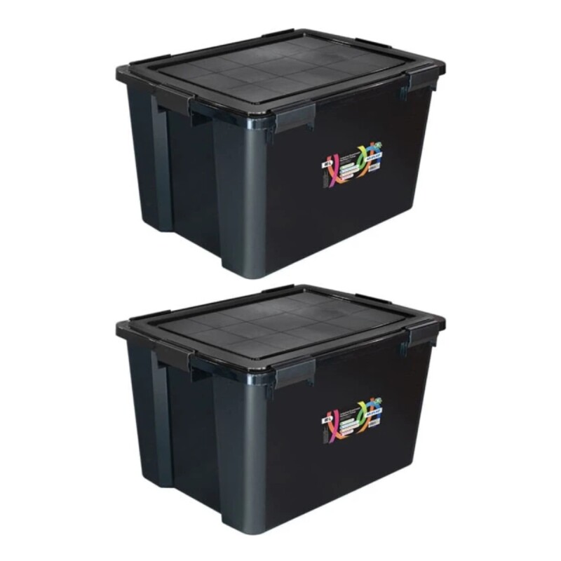 Set x2 Cajas organizadoras 80lts con 6 trabas NEGRO
