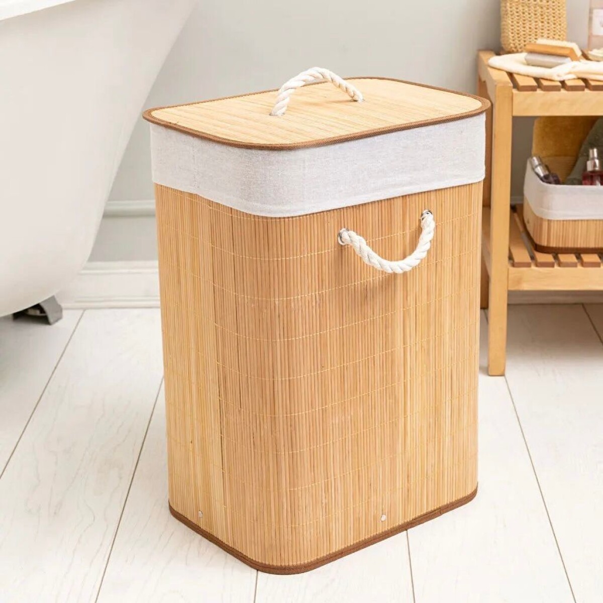 Cesto Baño y Lavandería Rectangular Ropa Sucia Bambú Con Tapa Gran Capacidad 41cm x 31cm x 50cm 