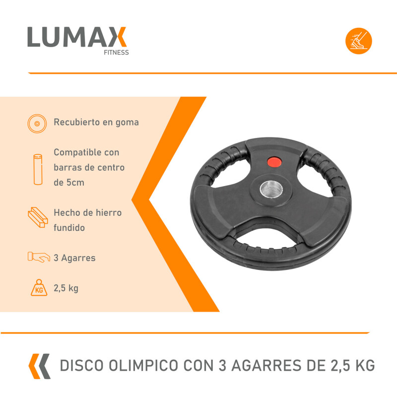 Disco Pesa Olímpica Recubierta Lumax con 3 Agarres 2,5KG Disco Pesa Olímpica Recubierta Lumax con 3 Agarres 2,5KG