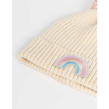 Gorro Tejido Con Pompón Blanco Crudo