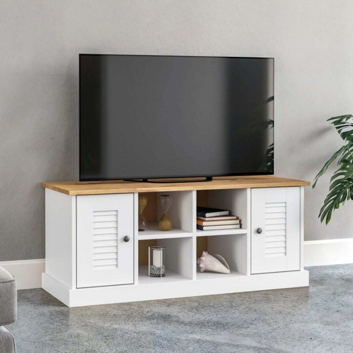 Rack de tv - 2 Puertas - 2 Estantes - Línea Valenciana - Blanco 