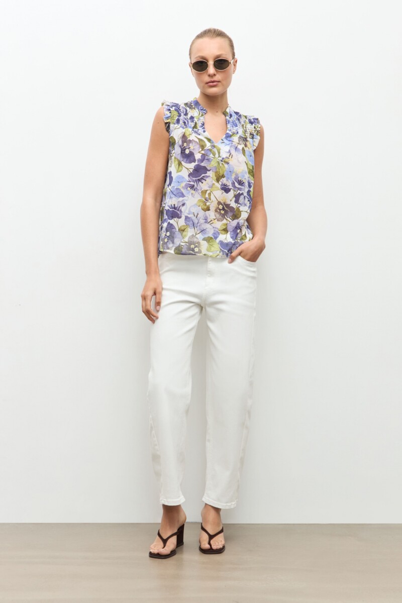 Blusa estampa Santa Rita - azul piedra 