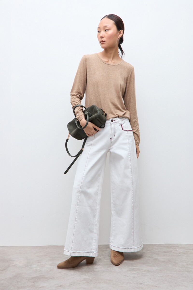 Remera botones en puños - tostado melange 