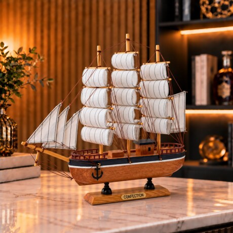 Barco Velero Decorativo de Madera con Barandas – Natural - Largo 31cm/ Altura 31 cm Barco Velero Decorativo de Madera con Barandas – Natural - Largo 31cm/ Altura 31 cm