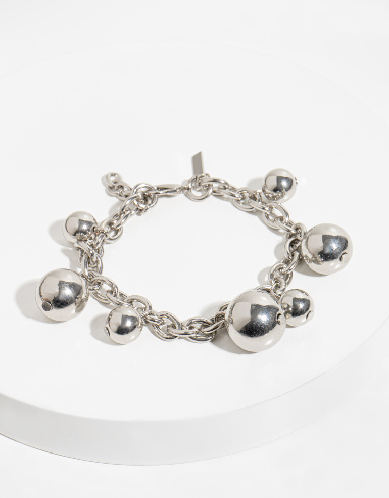 Pulseras Flexibles Metal Pulsera Con Esferas De Metal - Plateado Rodio