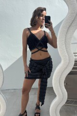 Top Tiras Negro/Plateado