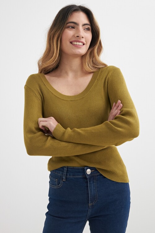 Sweater cuello redondo VERDE OLIVA