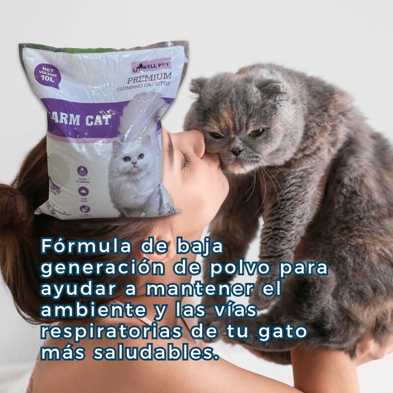 ARENA SANITARIA AGLOMERANTE CHARM CAT PREMIUM BAJO POLVO SIN OLORES 8 KG LAVANDA