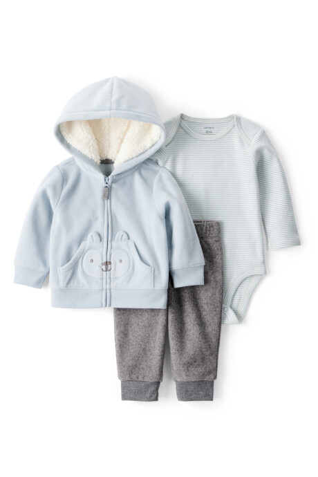 Set tres piezas, campera y pantalón de micropolar más body, estampa zorro Sin color