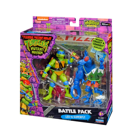 Tortugas Ninja Figura Articulada + Villano 11cm + Accesorios Leo Vs Superfly