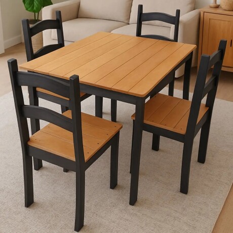 JUEGO DE COMEDOR MESA Y 4 SILLAS EN MADERA MACIZA NEGRO