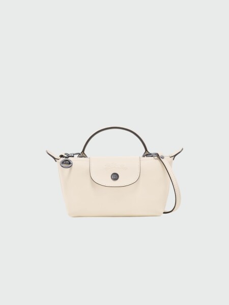 Longchamp- Cartera bandolera de cuero XS, Le pl¡age extra Marfil