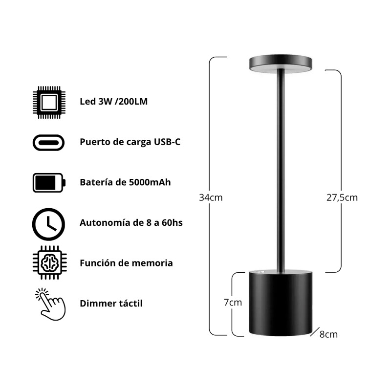 Lámpara de mesa led 34 cm NEGRO